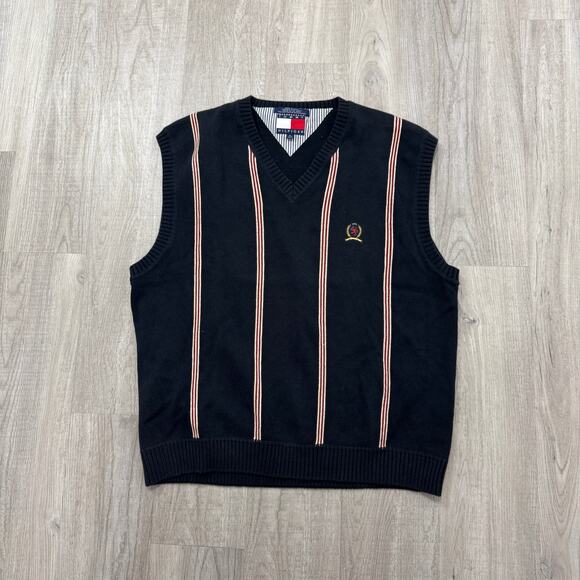 Vintage Tommy Hilfiger Sweater Vest Men's Extra Large XL Blue Red Striped 90s - Picture 1 of 6